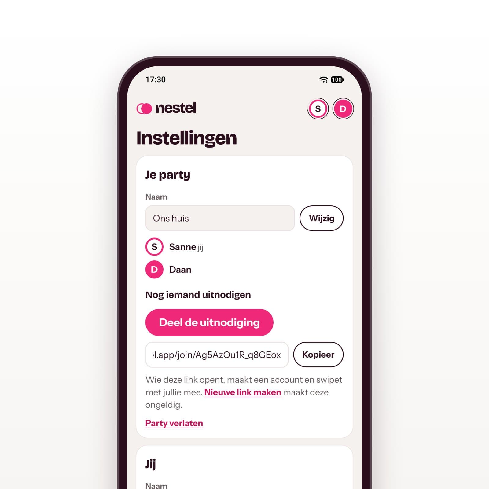 Nestel-app: je partner uitnodigen met een link